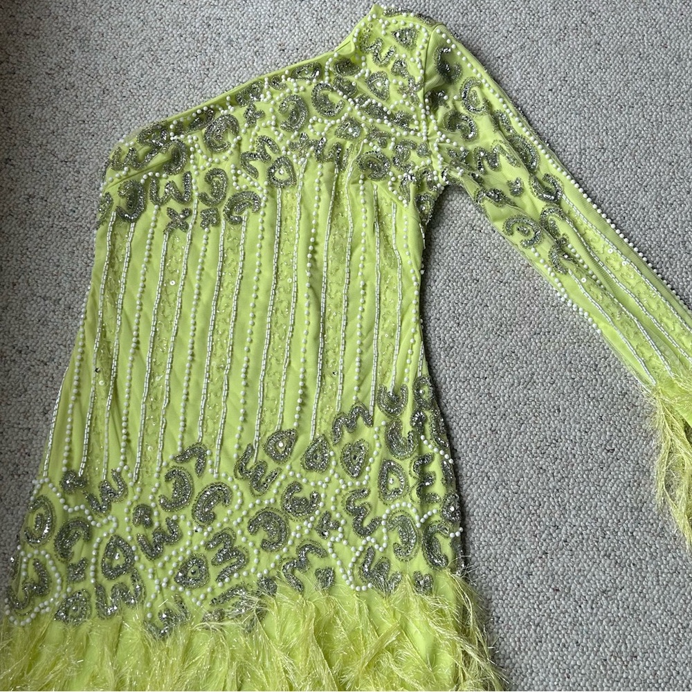 One-Shoulder Yellow Beaded Dress